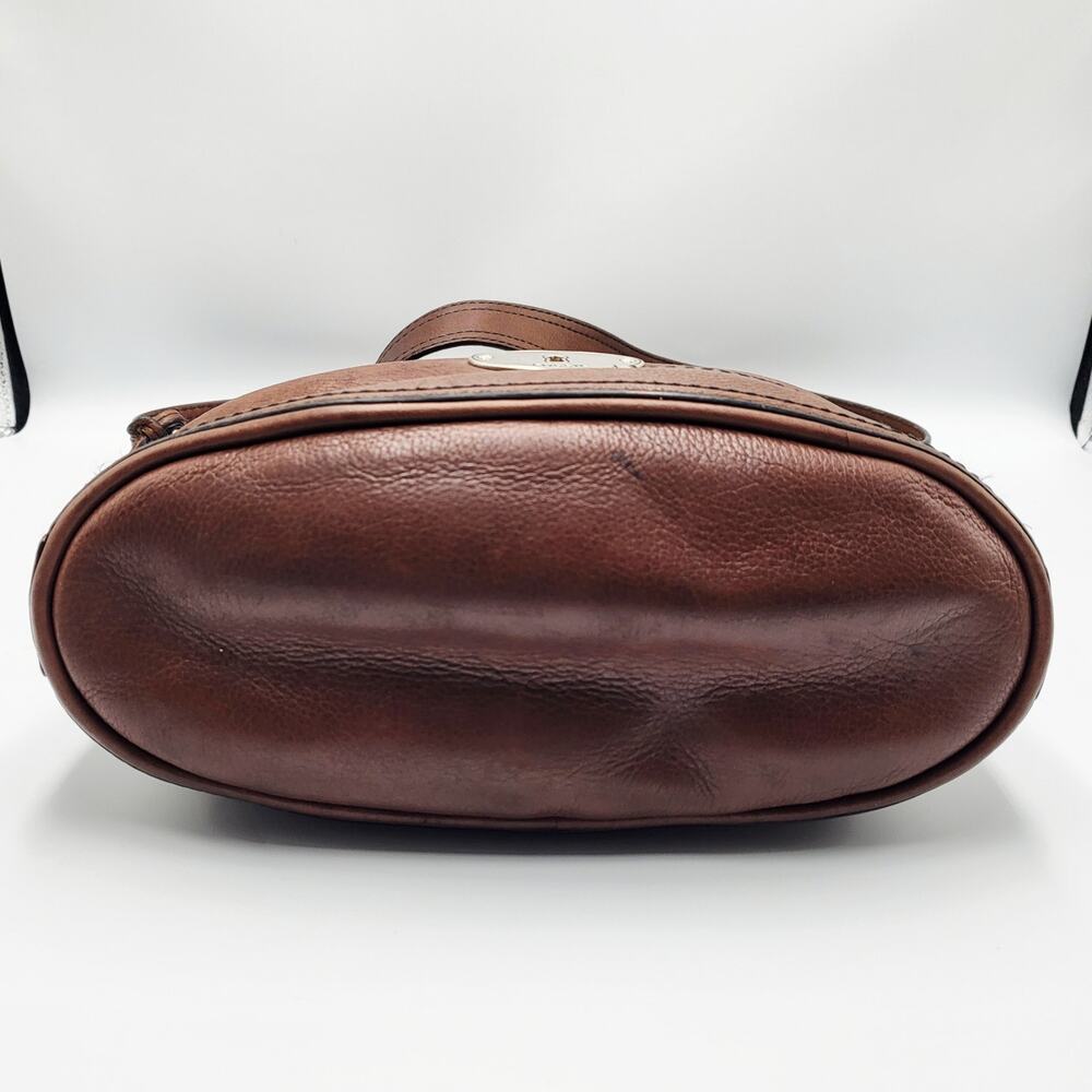 Vintage Fossil Maddox Top Zip Brown Leather Crossbody Bucket Bag Logo Key Charm - Picture 5 of 11